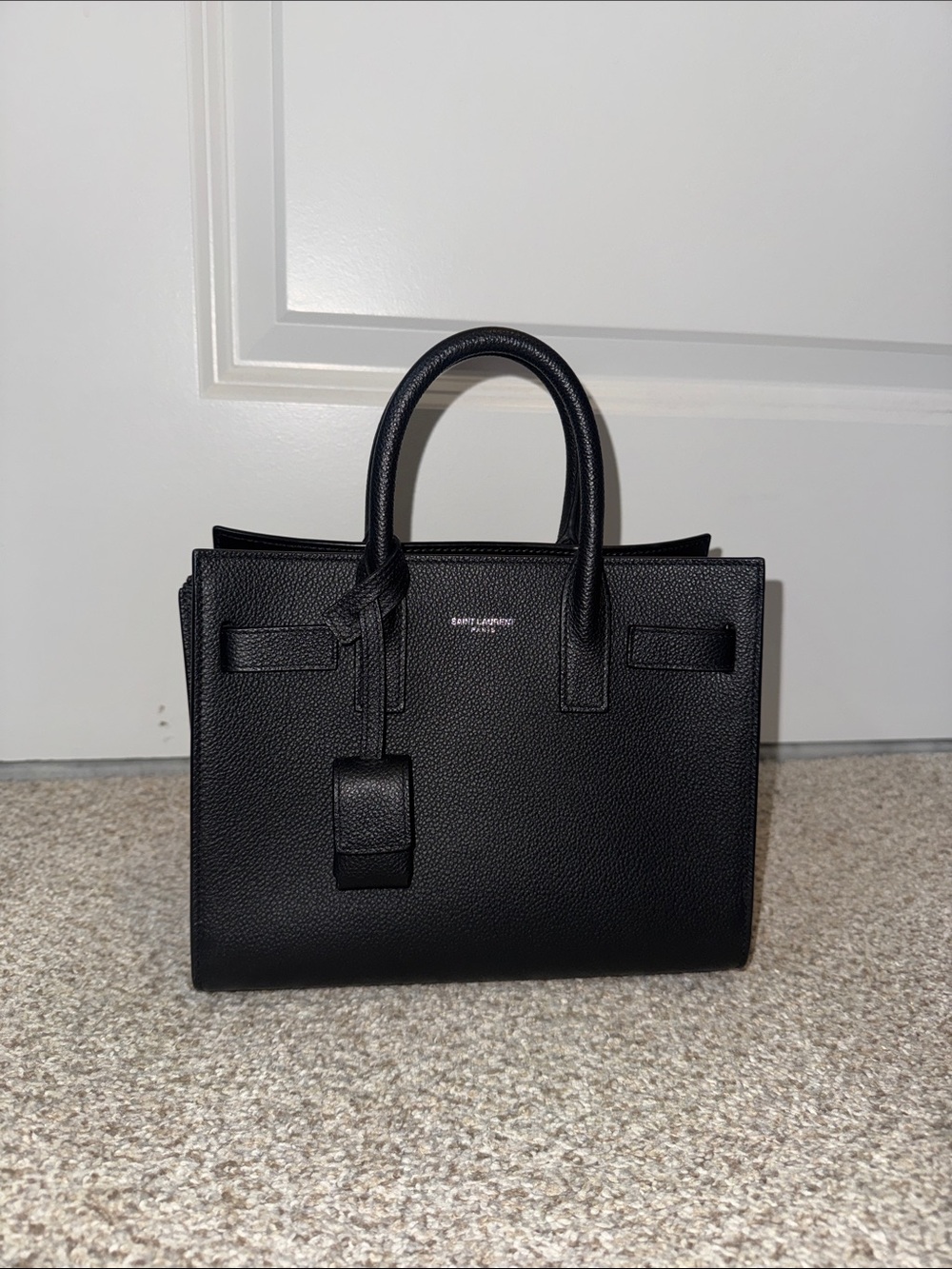 Saint Laurent Black Pebbled Leather sac de Jour